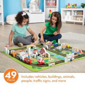 Melissa & Doug Deluxe Activity Road Rug Play Set with 49 Wooden Vehicles and Play Pieces