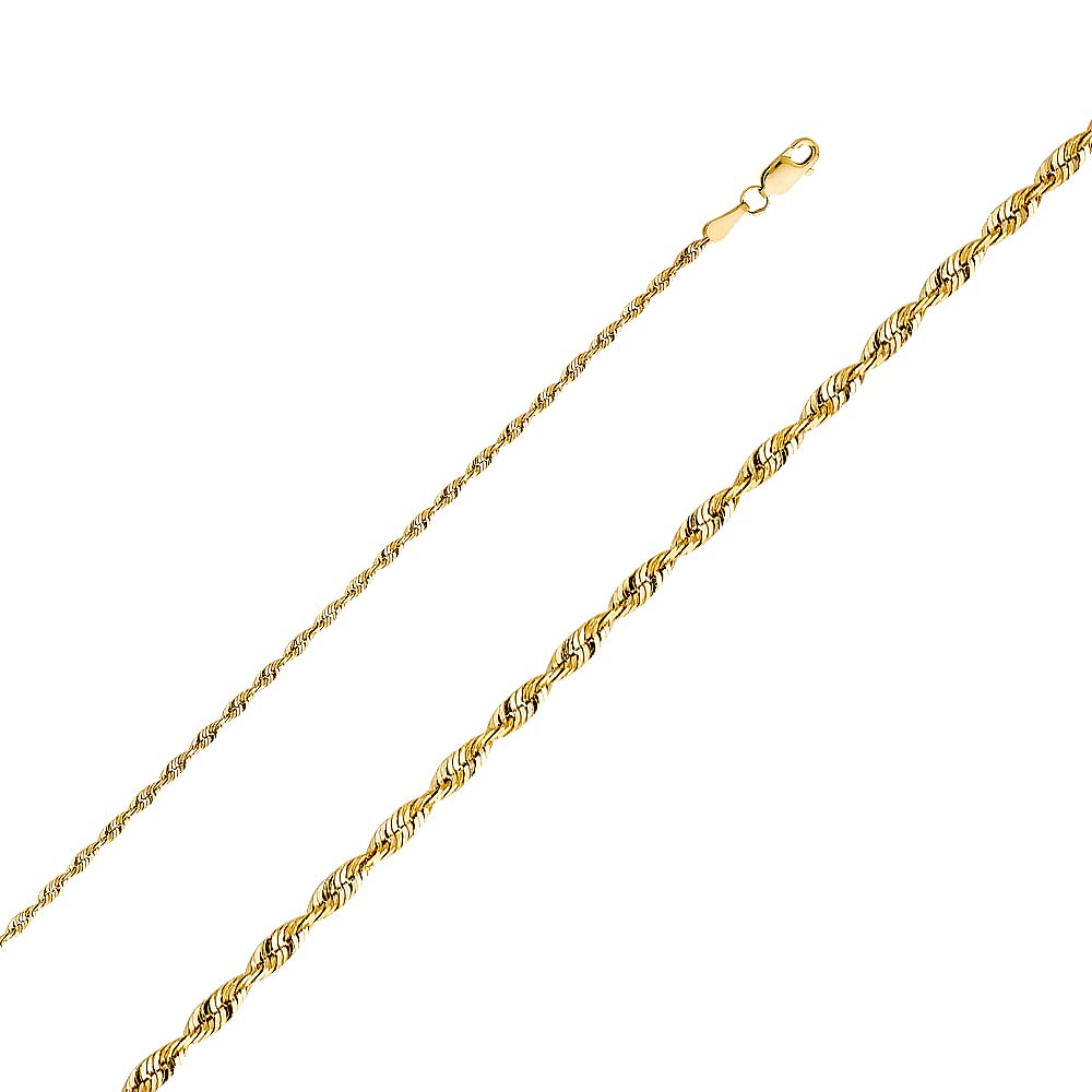 Wellingsale 14K Solid Yellow Gold 3mm Rope Chain with Lobster Claw Clasp - 18" Inches