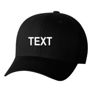 Flexfit Custom Name Embroidered 5001 V-Flex Twill Fitted Baseball Cap (L/XL, Black)