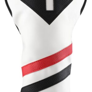 Majek Retro Golf Headcovers White Red and Black Vintage Leather Style 1 3 5 Driver and Fairway Head Covers Fits 460cc Drivers Classic Look