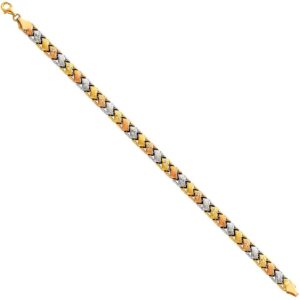 Wellingsale 14k Tri 3 Color Gold Polished Diamond Cut Stampato Bracelet with Lobster Claw Clasp - 7.25"