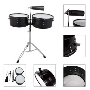 Lykos Percussion 13" & 14" Timbales Drum Set with Stand and Cowbell… (Black)