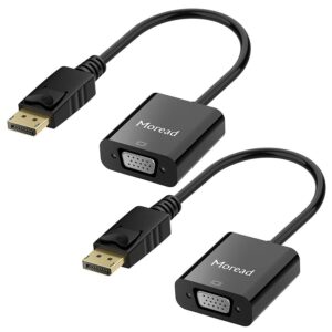 moread displayport (dp) to vga adapter, 2 pack, gold-plated display port to vga adapter (male to female) compatible with computer, desktop, laptop, pc, monitor, projector, hdtv - black