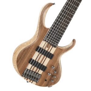 ibanez btb747 7 string electric bass guitar with mahogany-backed ash wings, walnut top2 humbucking pickups and 3-band active eq - natural flat low gloss