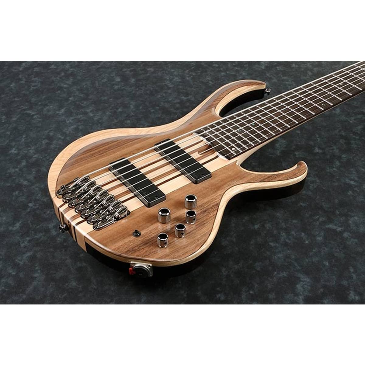 Ibanez BTB747 7 string Electric Bass Guitar with Mahogany-backed Ash Wings, Walnut Top2 Humbucking Pickups and 3-band Active EQ - Natural Flat Low Gloss