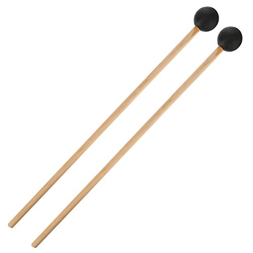 Shappy Bell Mallets Glockenspiel Sticks, Rubber Xylophone Mallet Percussion with Wood Handle, 15 Inch Long (Black)