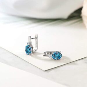 Gem Stone King 925 Sterling Silver London Blue Topaz and White Topaz Earrings For Women (3.76 Cttw, Gemstone November Birthstone, Oval 9X7MM)