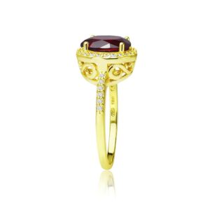 Ice Gems Yellow Gold Flashed Silver Simulated Garnet and Cubic Zirconia Round Halo Ring, Size 10