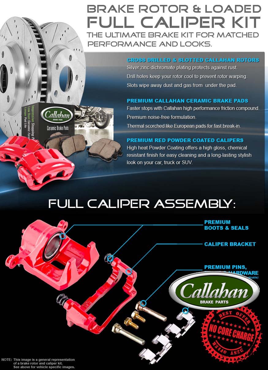 Callahan Front Calipers and Brake Disc Rotors + Ceramic Brake Pads + Hardware Brake Kit For 1999-2004 Ford Excursion F-250 F-350 Super Duty 4WD