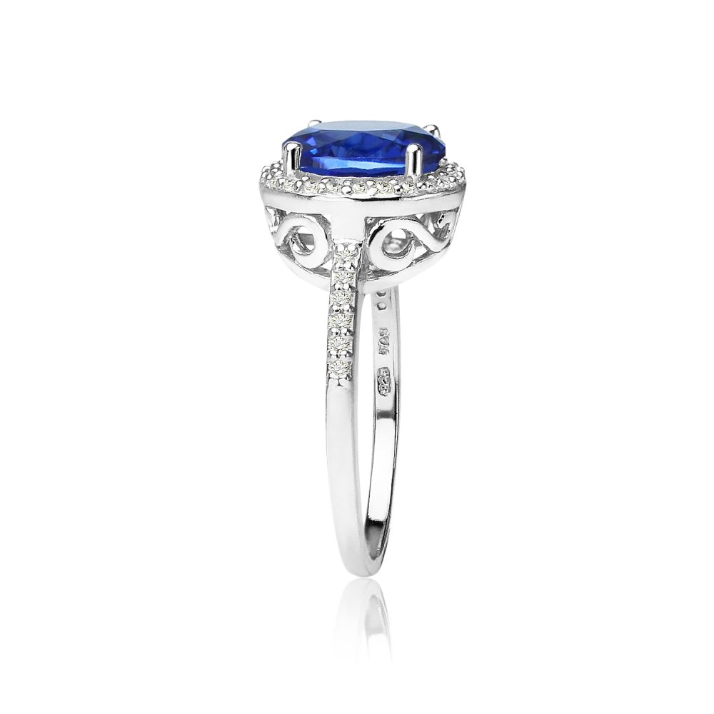 Ice Gems Sterling Silver Simulated Blue Sapphire and Cubic Zirconia Round Halo Ring, Size 5