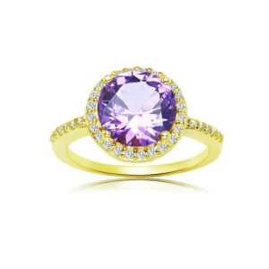 ice gems yellow gold flashed silver simulated amethyst and cubic zirconia round halo ring, size 9