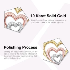 Gold Triple Heart Pendant Charm- 10 Karat Gold - Tri Color Heart Jewelry Charm - Heart Jewelry (Style 1)