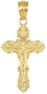 religious jewelry 10kt yellow gold 1" floral inri crucifix pendant charm