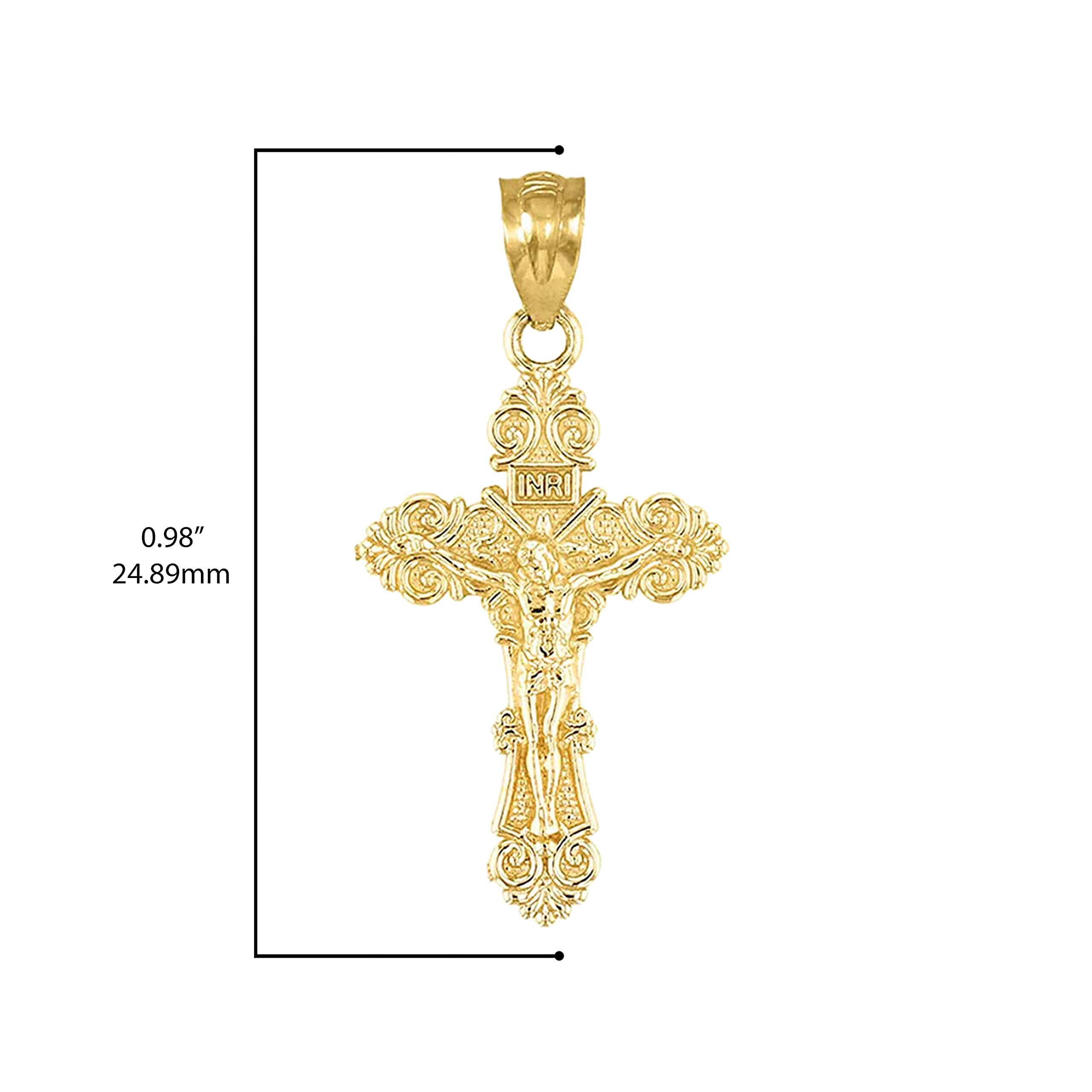 Religious Jewelry 10KT Yellow Gold 1" Floral INRI Crucifix Pendant Charm