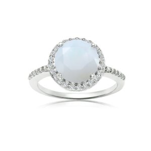 Ice Gems Sterling Silver Simulated White Opal and Cubic Zirconia Round Halo Ring, Size 8