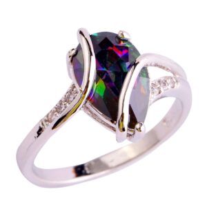 psiroy 925 sterling silver plated simulated rainbow topaz pear shaped promise ring size 8