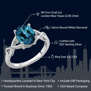 Gem Stone King 925 Sterling Silver London Blue Topaz Engagement Ring For Women (1.89 Cttw, Oval 9X7MM, Gemstone Birthstone, Available In Size 5, 6, 7, 8, 9)