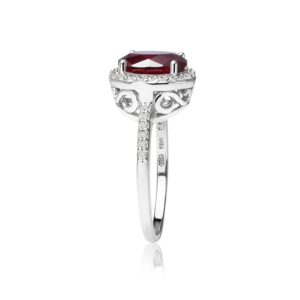 Ice Gems Sterling Silver Simulated Ruby and Cubic Zirconia Round Halo Ring, Size 8