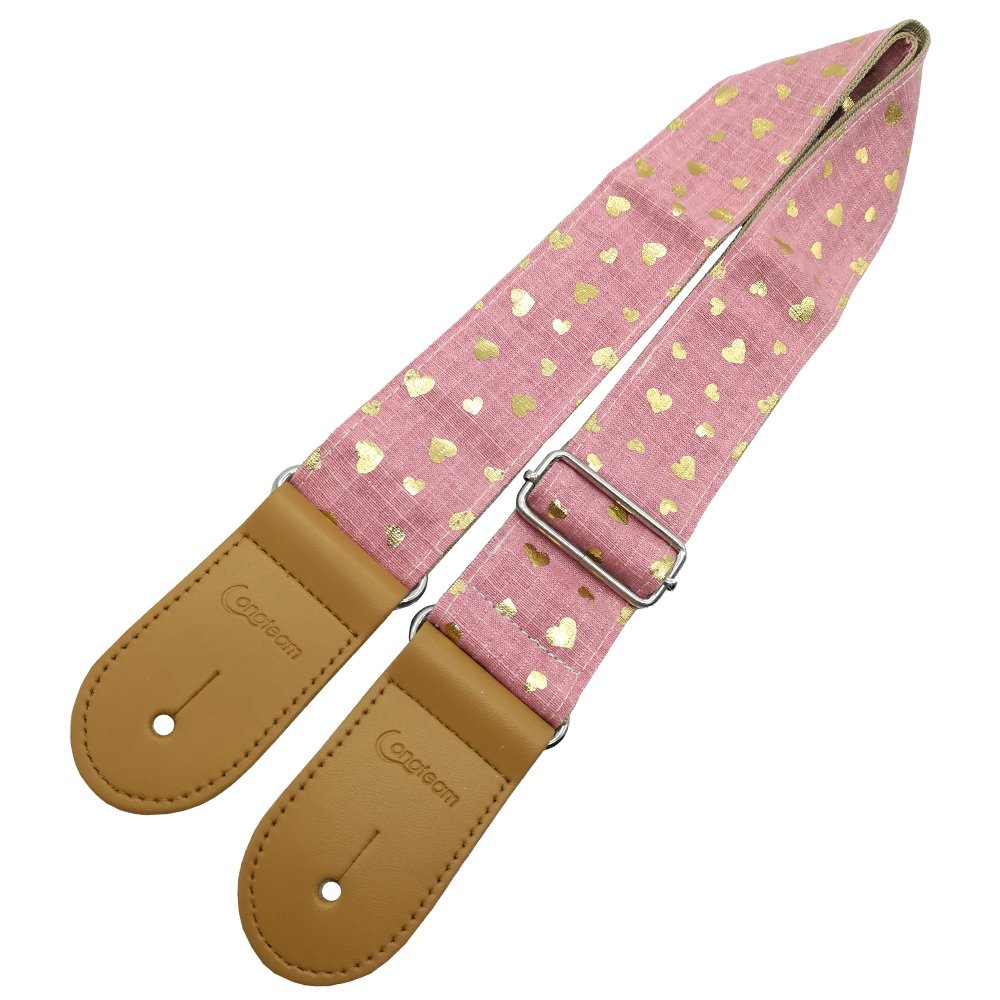 Xinlinke Girls Guitar Strap Pink Cotton Heart Pattern Electric Acoustic Guitar Bass Music Accessories