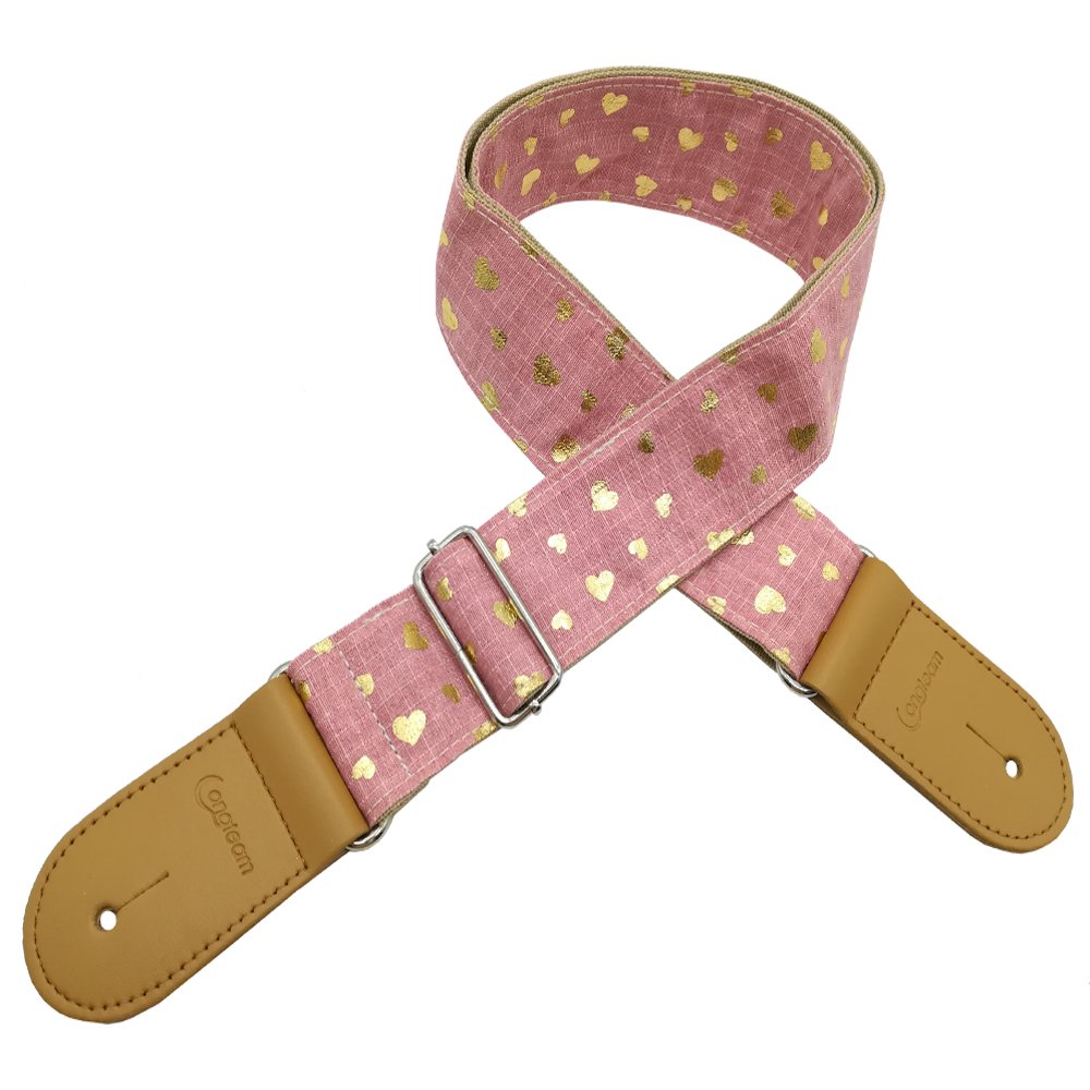 Xinlinke Girls Guitar Strap Pink Cotton Heart Pattern Electric Acoustic Guitar Bass Music Accessories