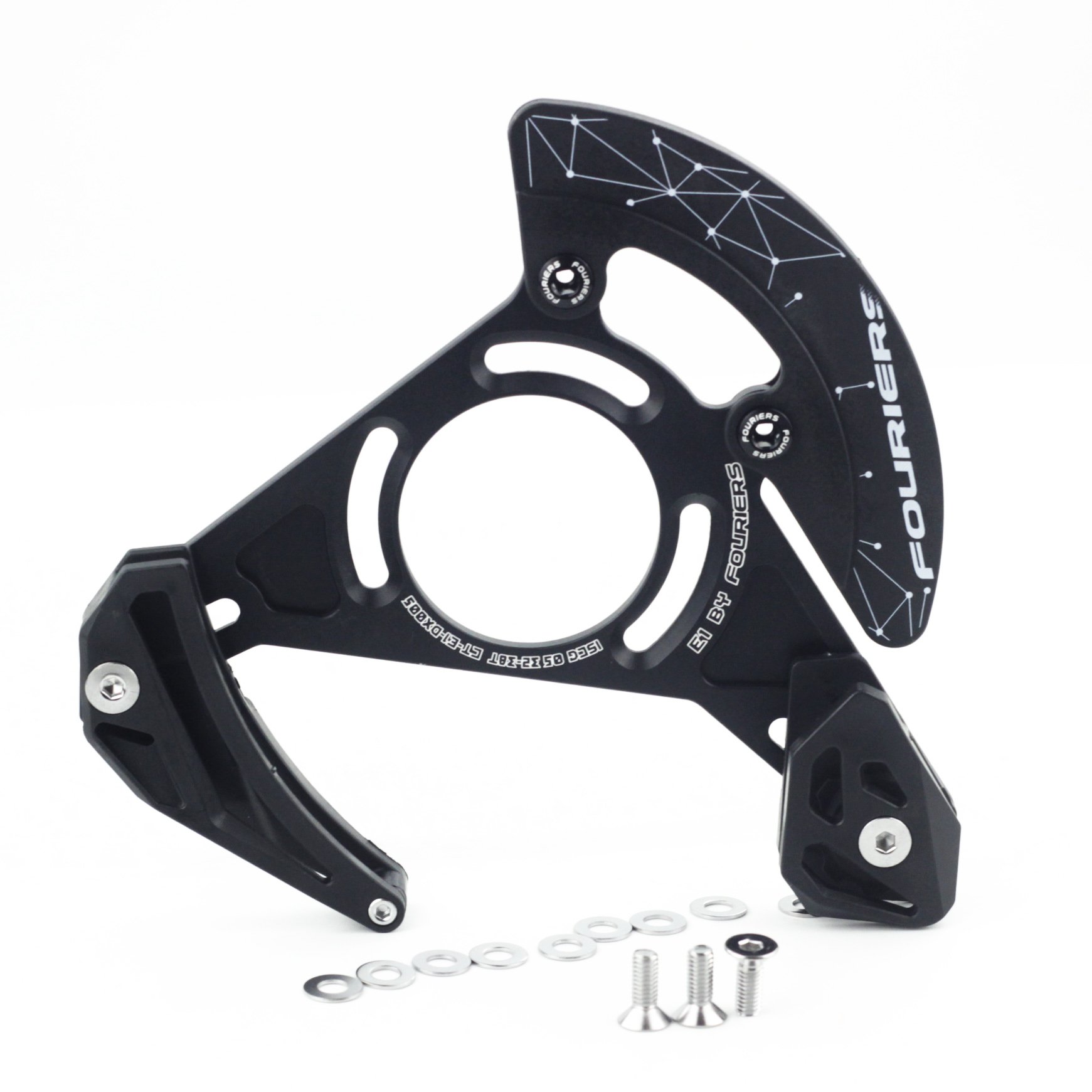 Fouriers MTB Enduro Downhill Chain Guide Bash Guard Retention Device 32-38T (Black, ISCG-05)