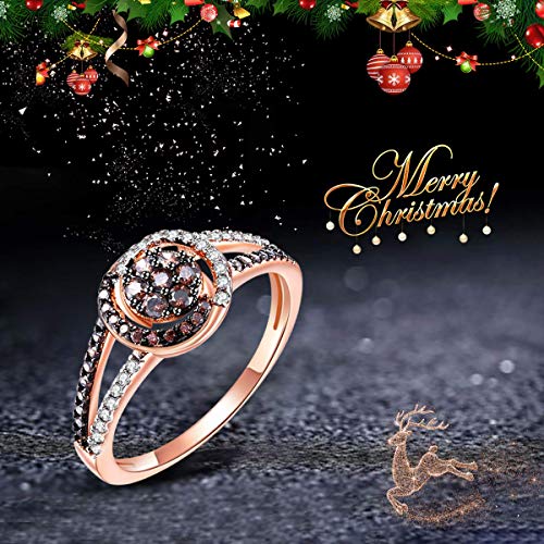 JIANGYUE Rose Gold Ring Round Chocolate Ring Cubic Zirconia Fake Wedding Engagement Rings for Women Jewelry Size 6