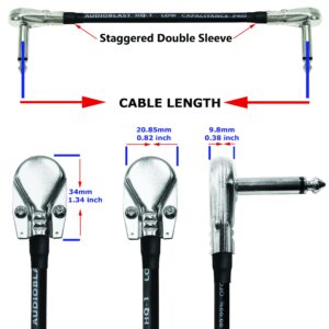 6 Units - 6 Inch - Audioblast HQ-1 - Ultra Flexible - Dual Shielded (100%) - Instrument Effects Pedal Patch Cable w/ ¼ inch (6.35mm) Low-Profile, R/A Pancake Type TS Connectors & Dual Staggered Boots