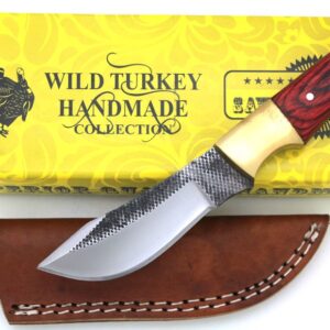 Wild Turkey Handmade Full Tang Real File Hunting Knife w/Leather Sheath Outdoors Hunting Camping Fishing Outdoors (SM-25)