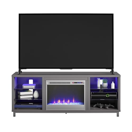 Ameriwood Home Lumina Fireplace Stand, TVs up to 70", Graphite Gray