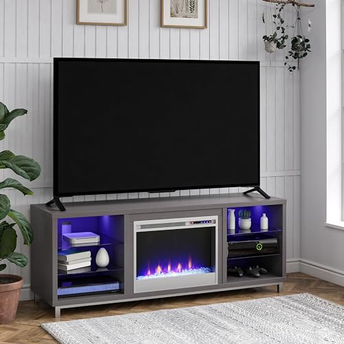 Ameriwood Home Lumina Fireplace Stand, TVs up to 70", Graphite Gray