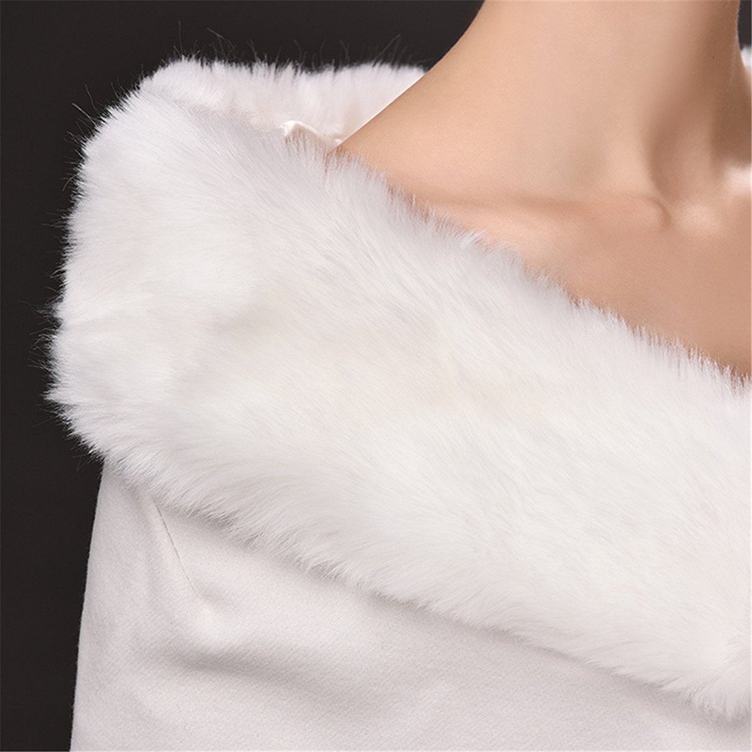 CHITONE Women's Faux Fur Wraps for Evening Dresses Faux fur Shrug Cape Stole White Faux fur Shawl Scarf for Wedding/Party/Show