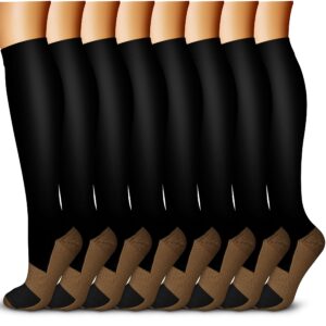 quxiang copper compression socks for women & men circulation (8 pairs) - best for running athletic cycling - 15-20 mmhg (l/xl,multi 01)