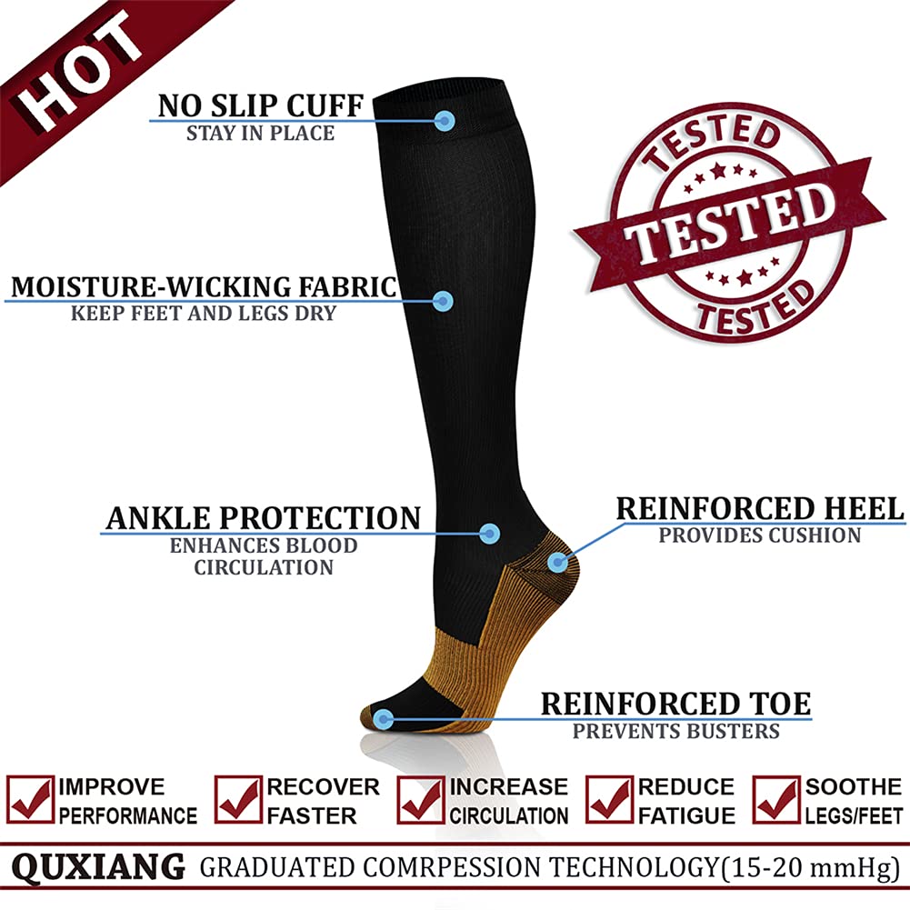 QUXIANG Copper Compression Socks for Women & Men Circulation (8 Pairs) - Best for Running Athletic Cycling - 15-20 mmHg (L/XL,Multi 01)