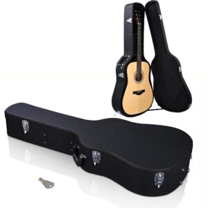 aw 41" acoustic guitar hard case wooden hard shell carrying case with lock latch key black