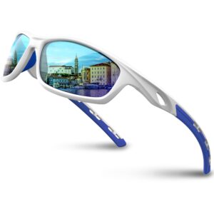 rivbos polarized sports sunglasses driving sun glasses shades for men women for cycling baseball running rb833-white&blue