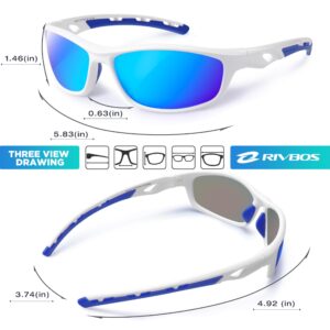 RIVBOS Polarized Sports Sunglasses Driving Sun Glasses Shades for Men Women for Cycling Baseball Running RB833-White&Blue