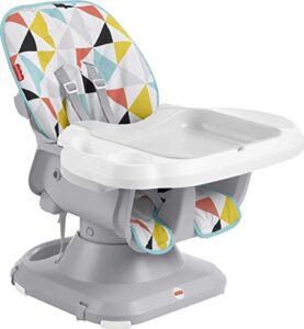 fisher-price baby to toddler high chair spacesaver portable dining seat & booster with washable deep tray & liner, windmill