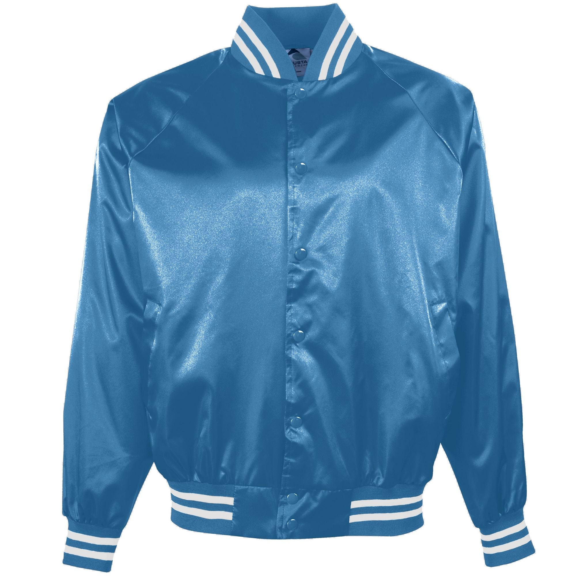 Augusta Sportswear 3610 Men's Satin Baseball Jacket/striped Trim, Large, Columbia Blue/White