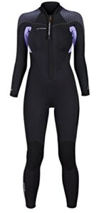 henderson 3mm thermoprene pro women’s front zip jumpsuit with duratex knee pads, black/lavender, 10