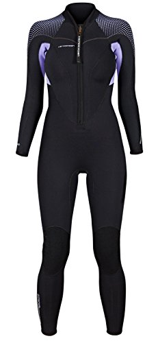 Henderson 3mm Thermoprene Pro Women’s Front Zip Jumpsuit with Duratex Knee Pads, Black/Lavender, 10