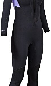 Henderson 3mm Thermoprene Pro Women’s Front Zip Jumpsuit with Duratex Knee Pads, Black/Lavender, 10