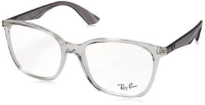 ray-ban men's rx7066 square prescription eyeglass frames, transparent on grey/demo lens, 52 mm