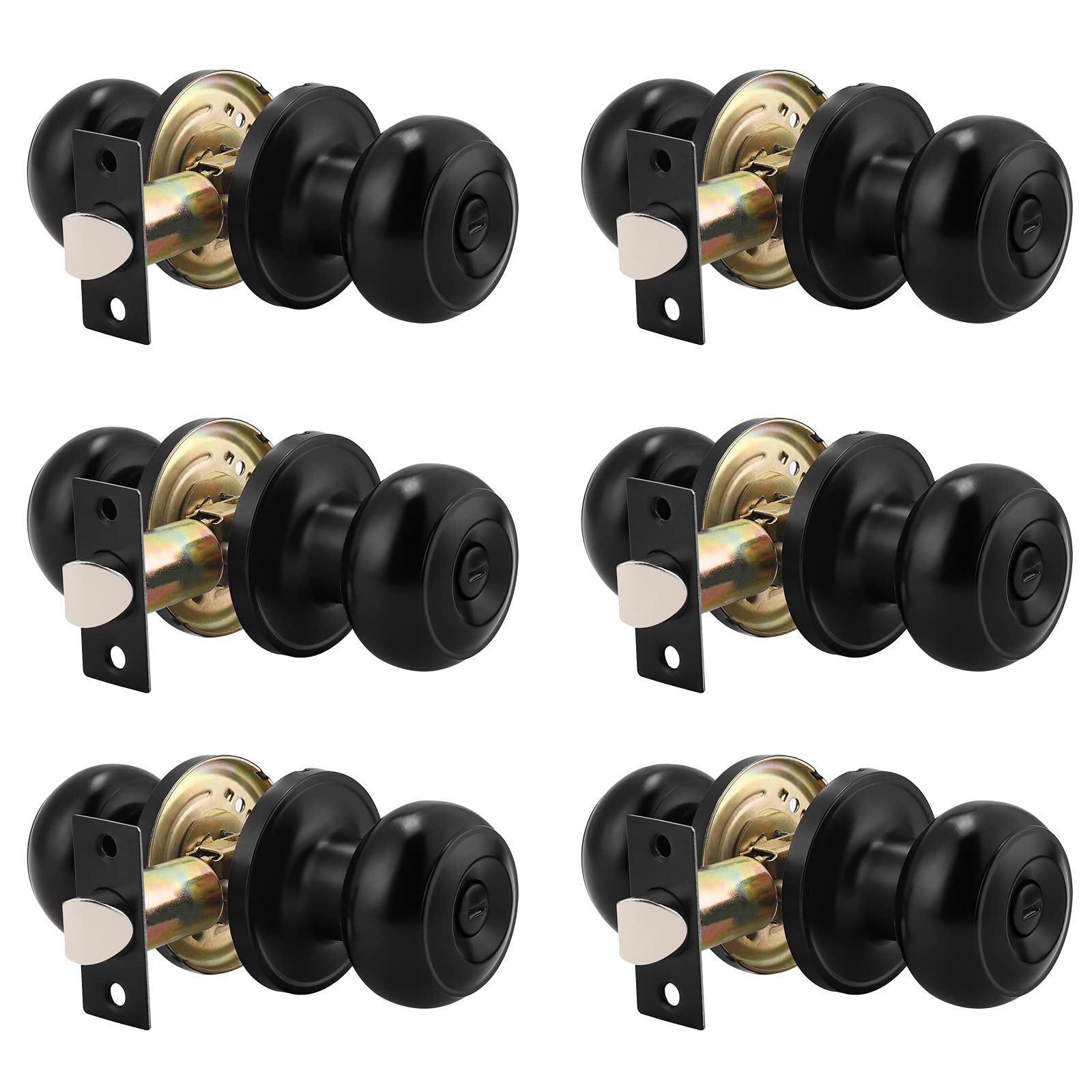 Probrico 6 Pack Round Privacy Door Knob(Thumb Turn Lock on The Inside), Keyless Doorknobs Interior/Exterior Lockset,Privacy Knobs for Bedroom/Bathroom,Black Modern Design Door Hardware