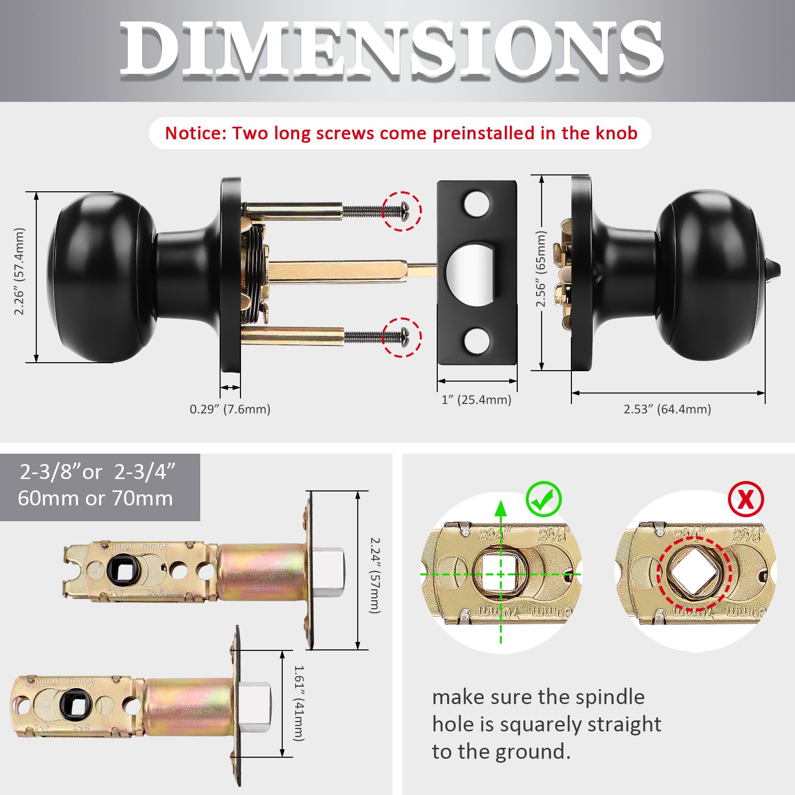 Probrico 6 Pack Round Privacy Door Knob(Thumb Turn Lock on The Inside), Keyless Doorknobs Interior/Exterior Lockset,Privacy Knobs for Bedroom/Bathroom,Black Modern Design Door Hardware