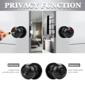 Probrico 6 Pack Round Privacy Door Knob(Thumb Turn Lock on The Inside), Keyless Doorknobs Interior/Exterior Lockset,Privacy Knobs for Bedroom/Bathroom,Black Modern Design Door Hardware