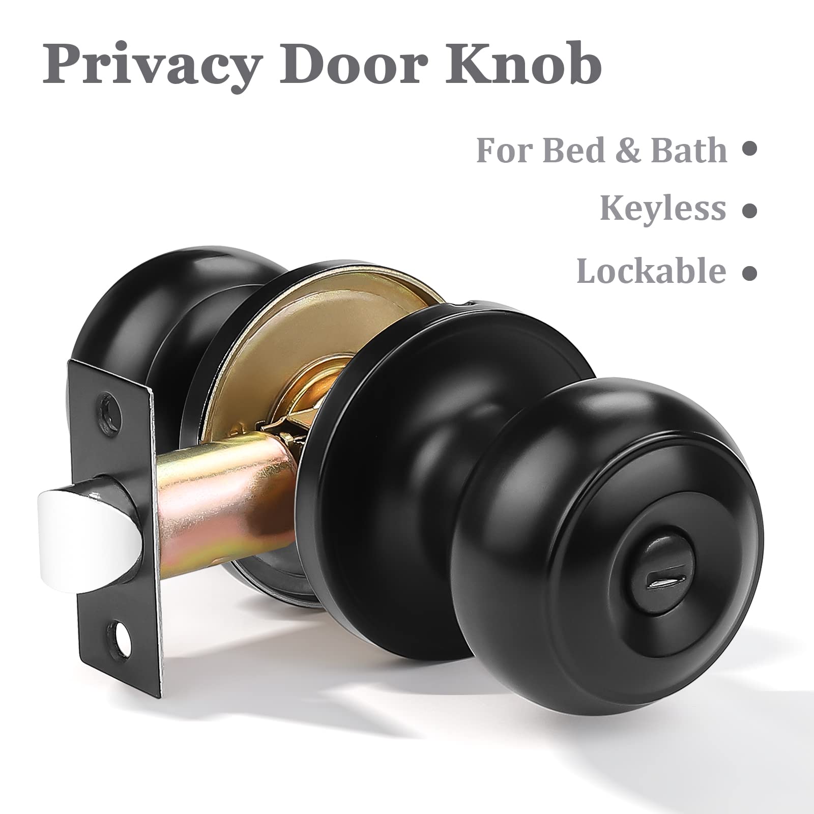 Probrico 6 Pack Round Privacy Door Knob(Thumb Turn Lock on The Inside), Keyless Doorknobs Interior/Exterior Lockset,Privacy Knobs for Bedroom/Bathroom,Black Modern Design Door Hardware