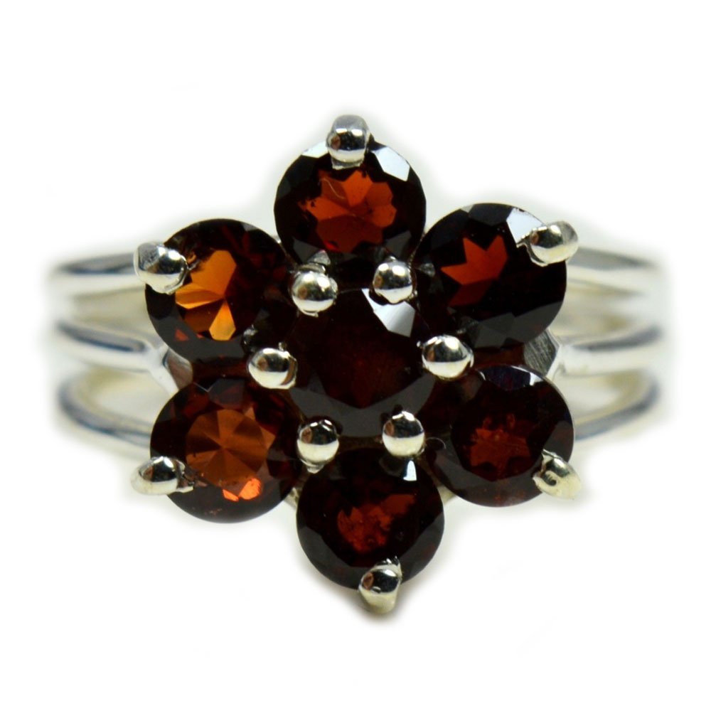 Gemsonclick Natural Garnet Ring Round Shape Women Silver Birthstone Handcrafted Ring Ring Sizes 4 To 13