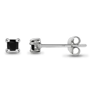 Mens Earrings Stud Black Cubic Zirconia 2mm Princess-Cut Square Tiny Studs Sterling Silver Cartilage Earring for Women Summer Fashion