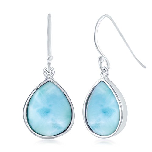 Larimar Earrings for Women - Blue Earrings Dangle - Gemstone Earrings for Women - Teardrop Blue Drop Earrings for Women - Blue and Silver Earrings - Larimar Jewelry - Pear Dangle Earrings