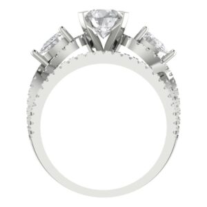 Clara Pucci 1.89 Carat Round Cut Clear VVS1 Ideal Zircon 14k White Gold Solitaire W/Accents Wedding Anniversary Ring Band Set Size 7